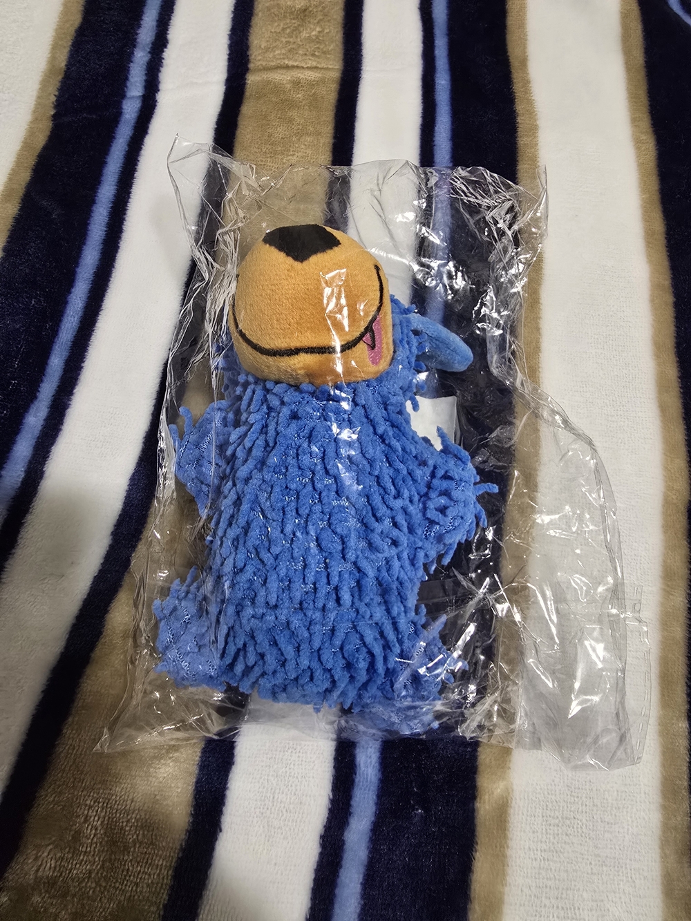 Blue Chenille Plush Dog Toy with Orange Face